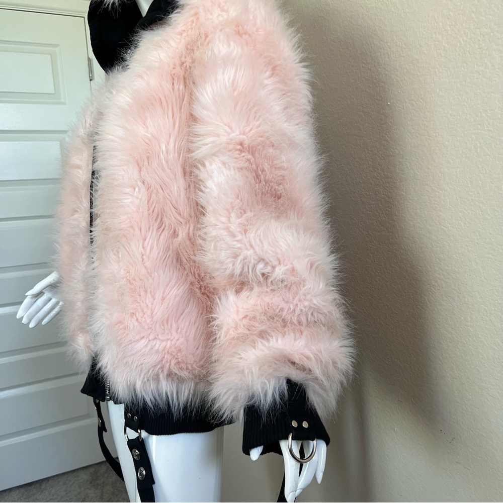 Current Mood Dolls Kill Women's Pink Faux Fur Harness Jacket - Picture 6 of 12